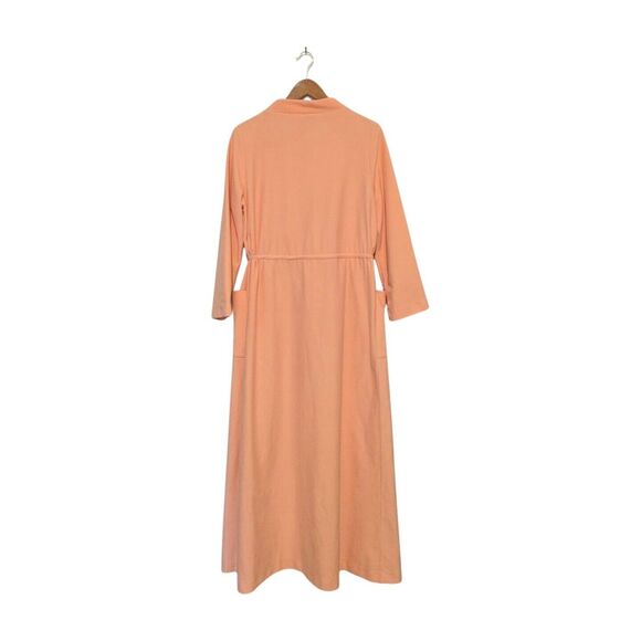Vintage Vanity Fair Robe L Belted Peach Velour Fleece Housecoat Maxi Kaftan 70s - Picture 2 of 6